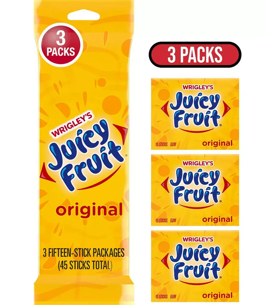 Жувальна гумка Wrigley's Juicy Fruit Fruit Flavoured Chewing Gum 3 пачки по 15 стиків - фото 2