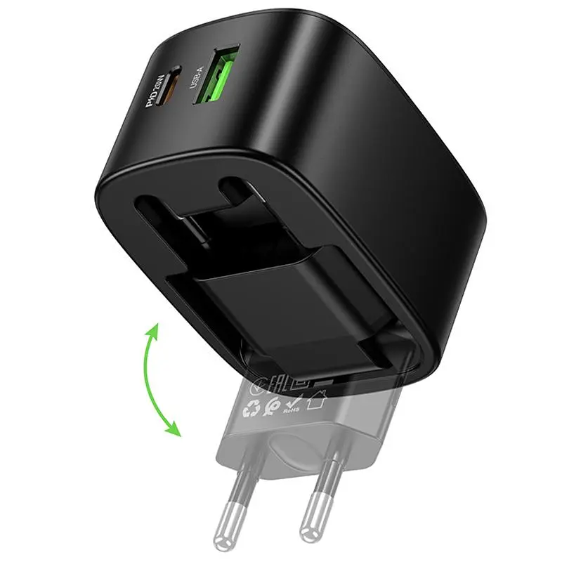 СЗУ Hoco CS101A Folding PD20W+QC3.0 (1USB-A/1C) Black - фото 4