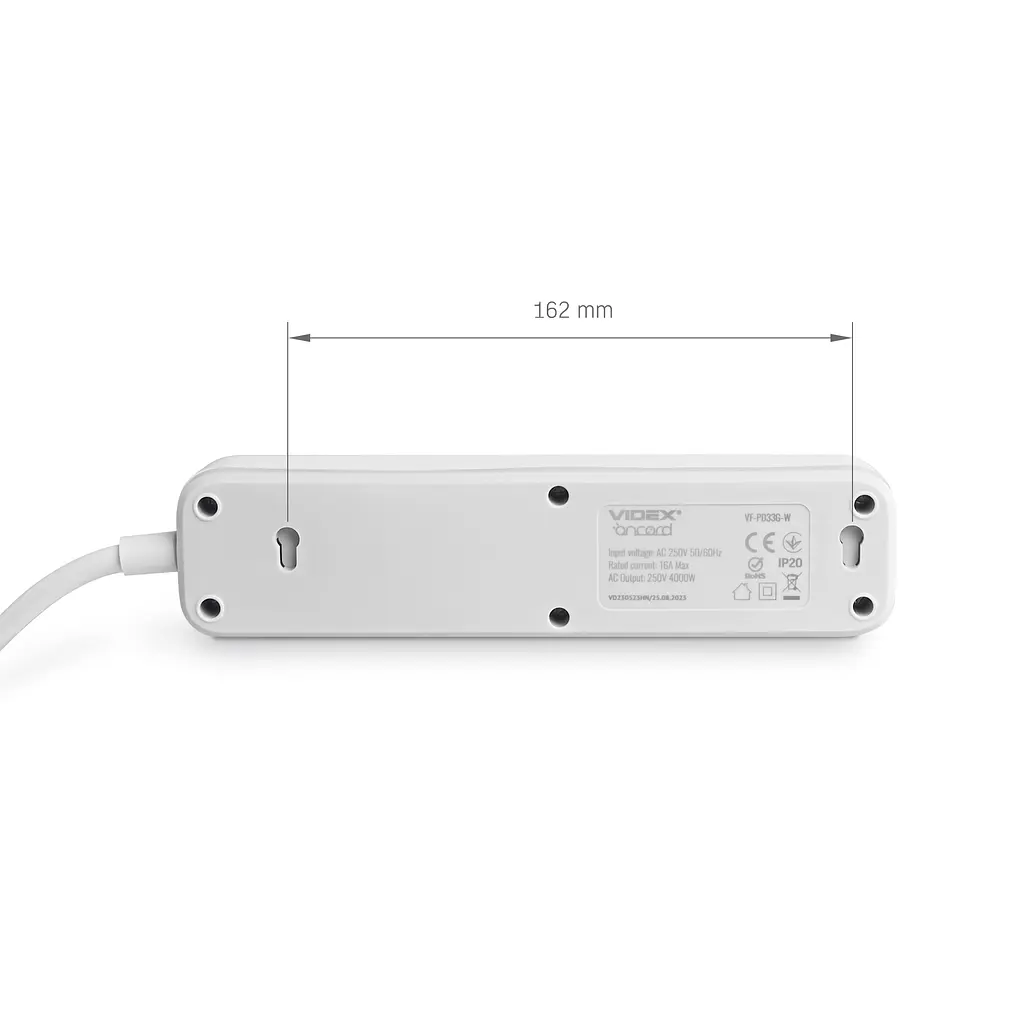 Мережевий подовжувач VIDEX ONCORD з/з 3п 3м (3x1.5мм) з кнопкою White VIDEX (27685-000) - фото 6