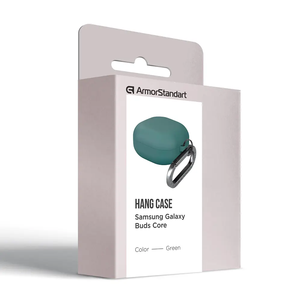 Силіконовий чохол для навушників Samsung Galaxy Buds Core, Hang Case, зелений, ультратонкий захисний кейс товщиною 2 мм, захист від подряпин, пилу та ударів, компактний, з карабіном для кріплення, ArmorStandart (ARM88042) - фото 3