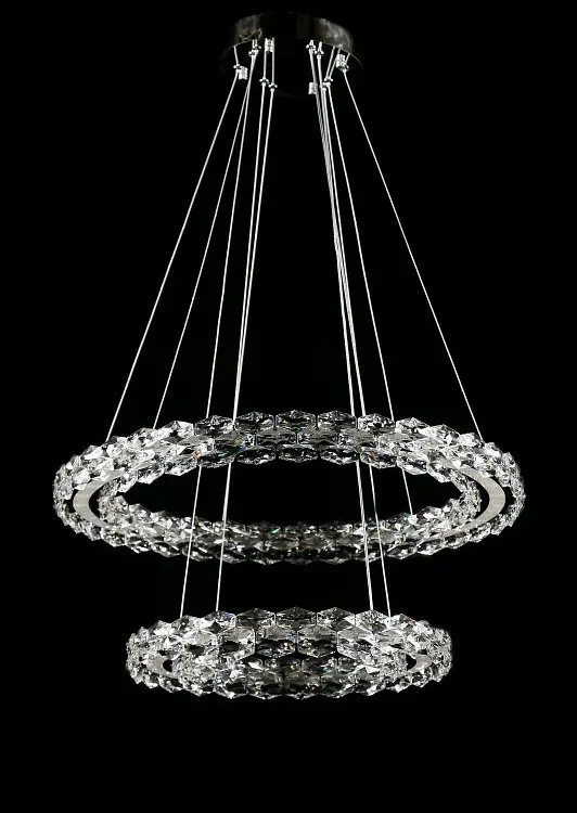 Двоярусна хромована світлодіодна люстра Splendid Ray L33152/400+600/2 LED (CR) з кришталевими кільцями 40 та 60 см - фото 2