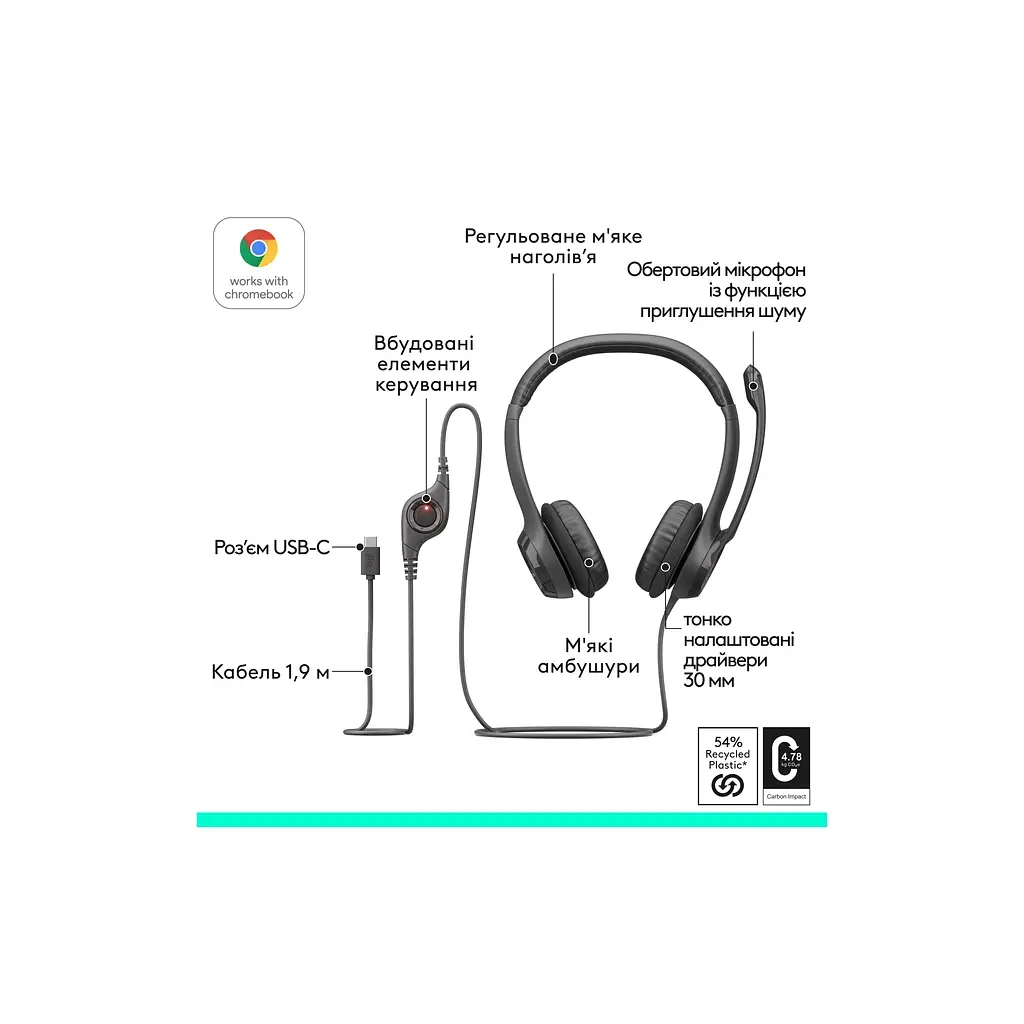 Навушники Logitech H390 USB-C Midnight Black (981-001576) - фото 5