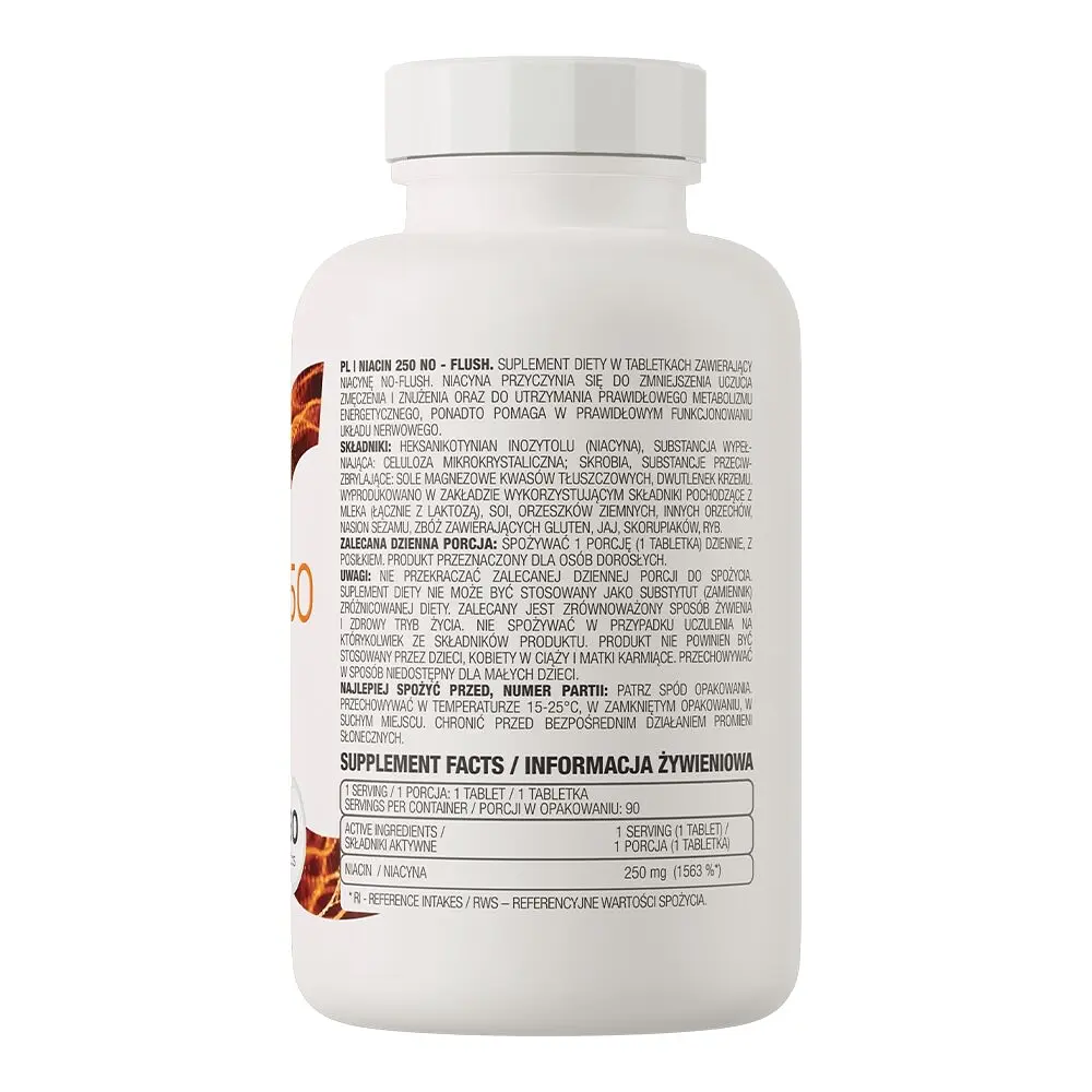 Вітамін В3 OstroVit Niacin 250 No-Flush, 90 таблеток для підтримки шкіри та нервової системи - фото 2