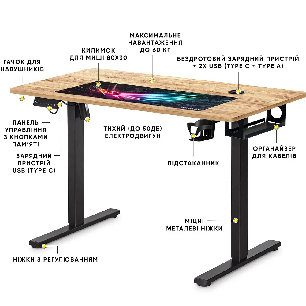 Стіл Mealux PowerDesk Energy Mahogany з електрорегулюванням висоти (арт. EVO-201 Energy Mahogany/B) - фото 2