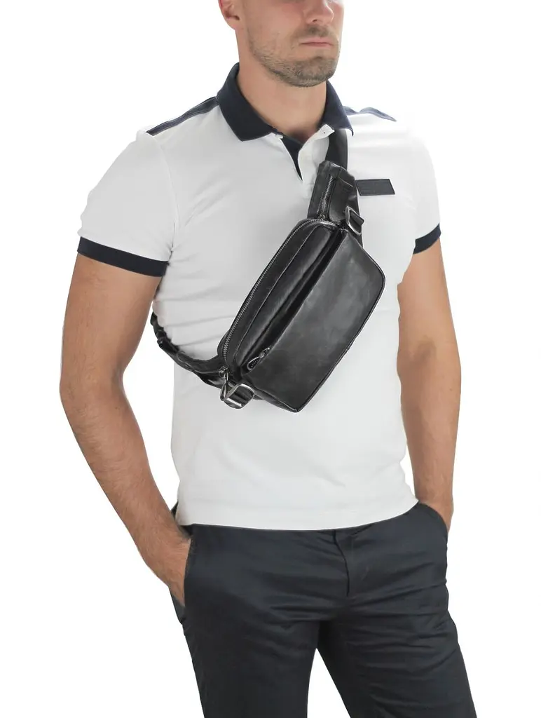 Сумка на пояс з натуральної шкіри чорна Tiding Bag 1001A - фото 5