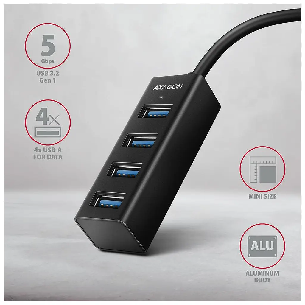 Концентратор AXAGON USB 3.1 to 4xUSB 3.0 1.2m black (HUE-M1AL) - фото 2