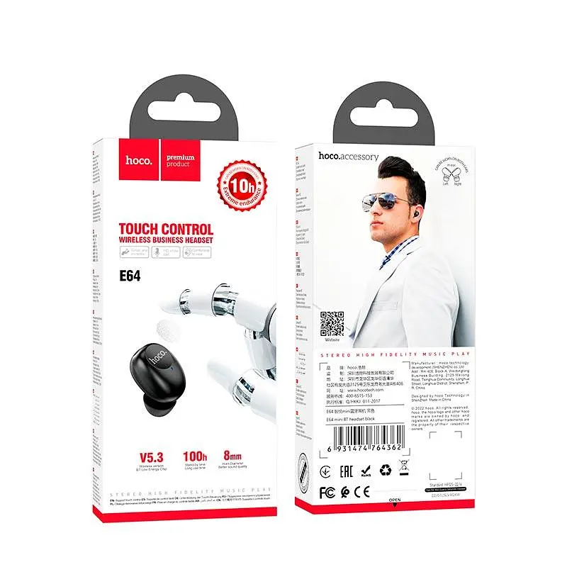 Блютуз-гарнитура HOCO BT headset E64 mini моно чорна BT5.3 до 100 годин - фото 2
