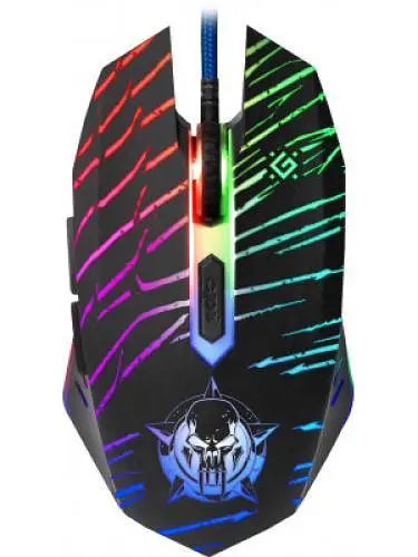 Миша Defender Dark Agent GM-590L, чорний, USB, оптична, 1200-7200 dpi, 60 IPS, райдужне підсвічування, 5 програмованих кнопок,