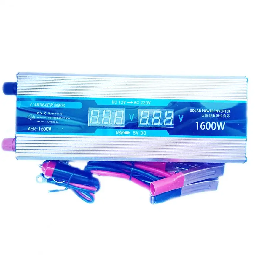 Инвертор напряжения Carmaer Power Inverter 026 модифицированная синусоида Gold 1 розетка 1 USB экран с 12V на 220V 1600W (11068) - фото 5