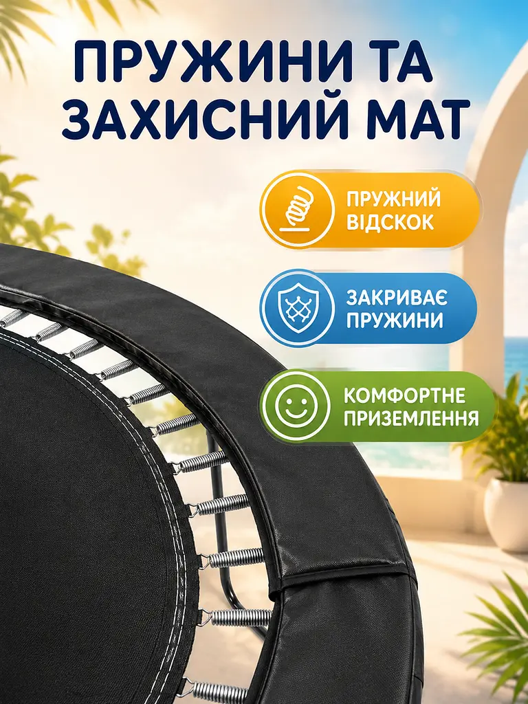 Батут спортивний 244 см із захисною сіткою, драбиною та пружинами до 200 кг чорний (49676150) - фото 6