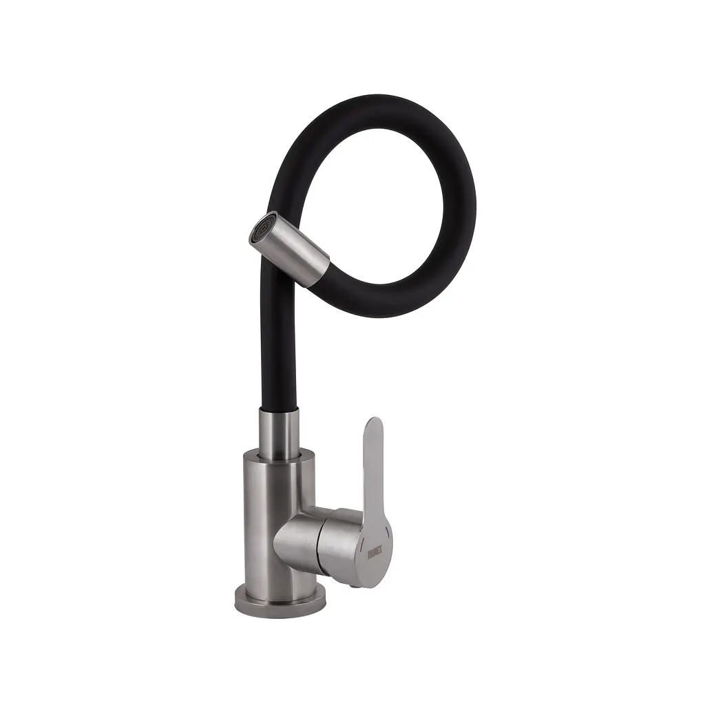 Змішувач для кухні Brinex Pure 015F3 з гнучким виливом Nickel/Black BRIPUR015F3NKB - фото 3