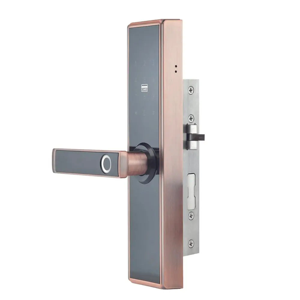 Замок біометричний автономний Trinix TRL-5109BTF Red Bronze Left з Bluetooth, зчитувачем відбитків пальців і карт Mifare (65-00048) - фото 2