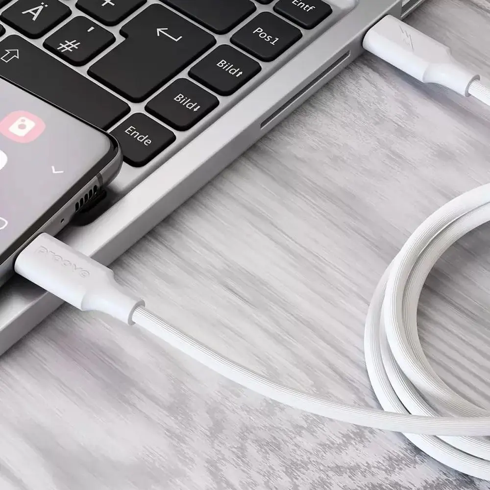 Кабель Proove Striped Silicone USB-C to USB-C 60W 1m White (CCSS60002202) [133332] - фото 3