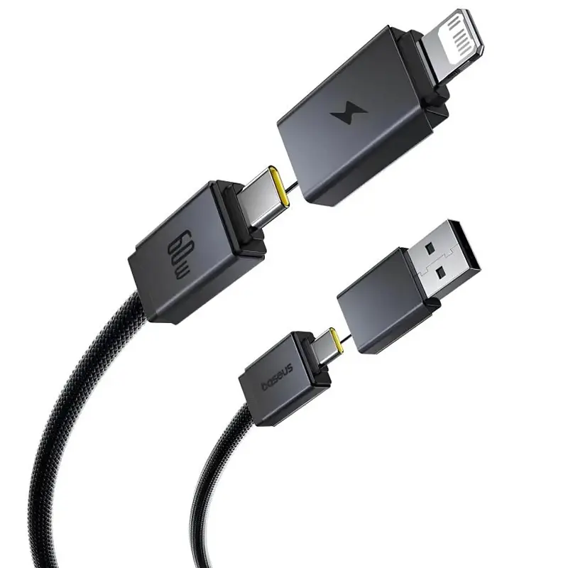 Дата кабель Baseus Versatile Two-for-Two USB/Type-C to Type-C/Lightning 60W (1m) (CB000162) Cosmic Black - фото 3