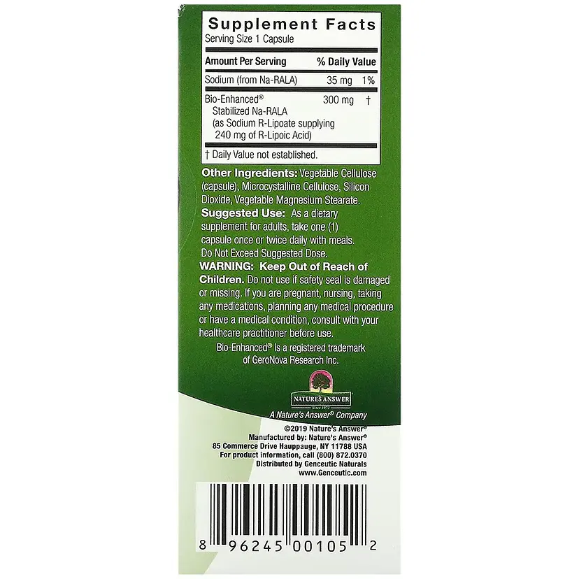 R-ліпоєва кислота Genceutic Naturals 60 вегетаріанських капсул (GNT00105) - фото 3