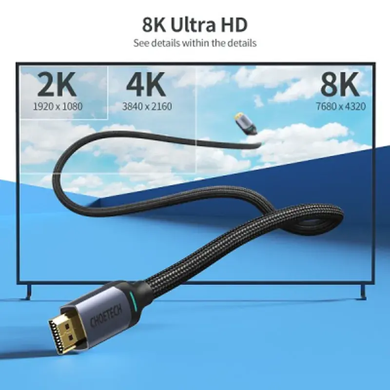 Кабель мультимедійний HDMI M to HDMI M 2.0m V2.1 8K60Hz HDR10 HLG Choetech (XHH01-BK) - фото 3