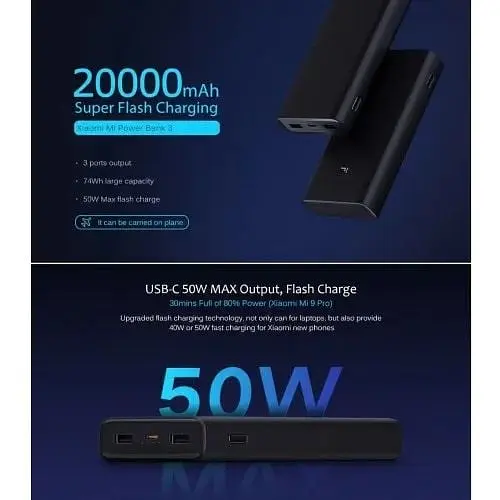 Внешний аккумулятор Xiaomi Mi 20000mAh 50W PB200SZM черный - фото 7