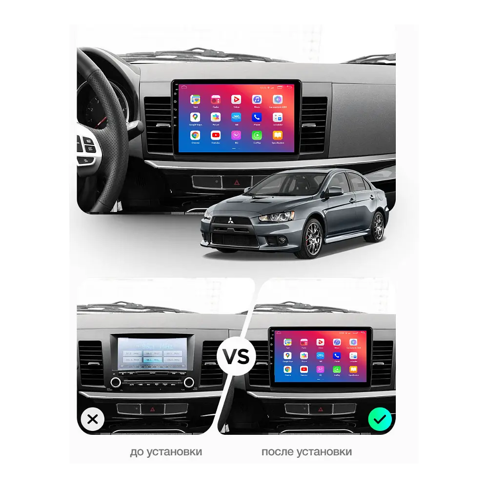 Штатний головний пристрій EasyGo MS1000-F50 10 inch Mitsubishi Lancer X 2007-2017 - фото 2