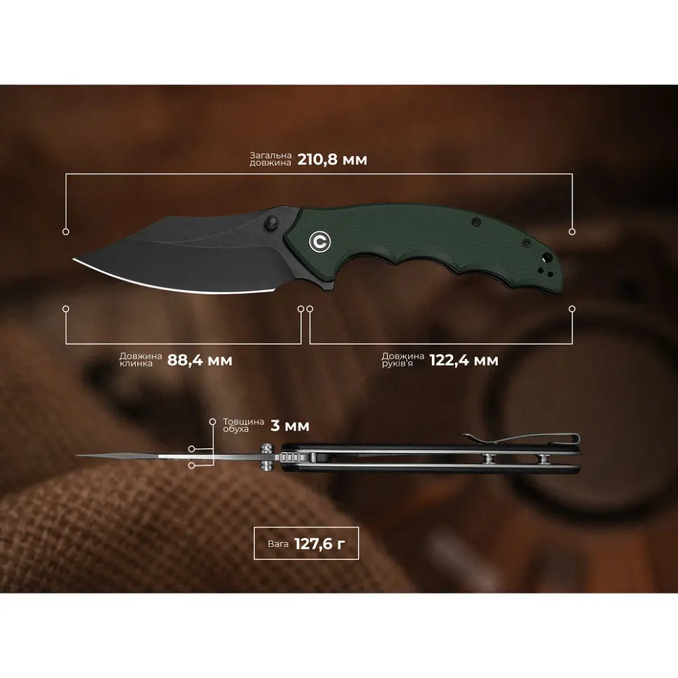 Ніж складаний туристичний Civivi Pentad (8.8 см) Nitro-V / G10 зелений - фото 15