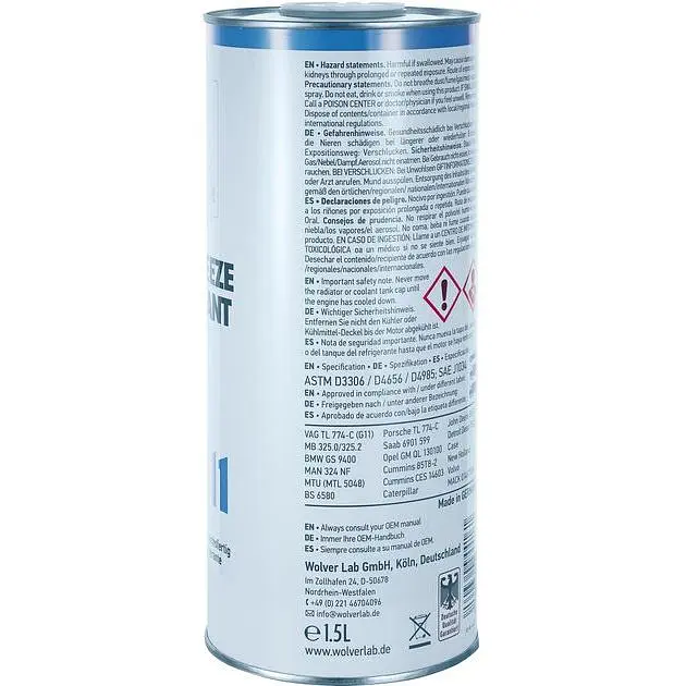 Антифриз Wolver Antifreeze & Coolant WG11 синий 1.5 л - фото 2