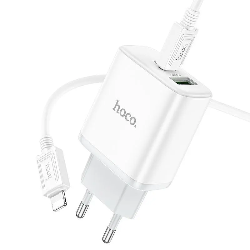 Сітчастий зарядний пристрій з кабелем HOCO C105A Stage dual port PD20W+QC3.0 charger set (C to iP)(EU) білий - фото 3