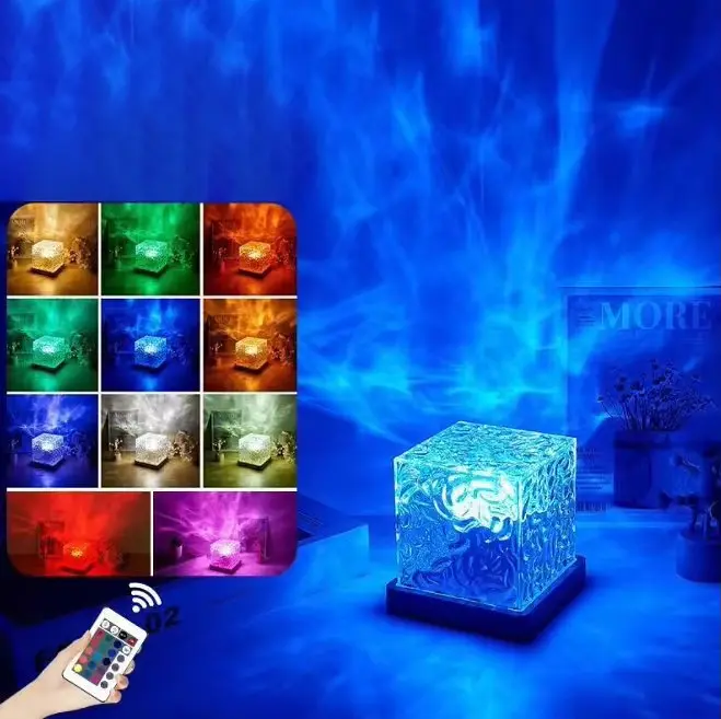 Настільний світильник RGB з проекцією хвилі · Світлодіодний USB нічник Ефект Води з пультом ДУ - фото 3