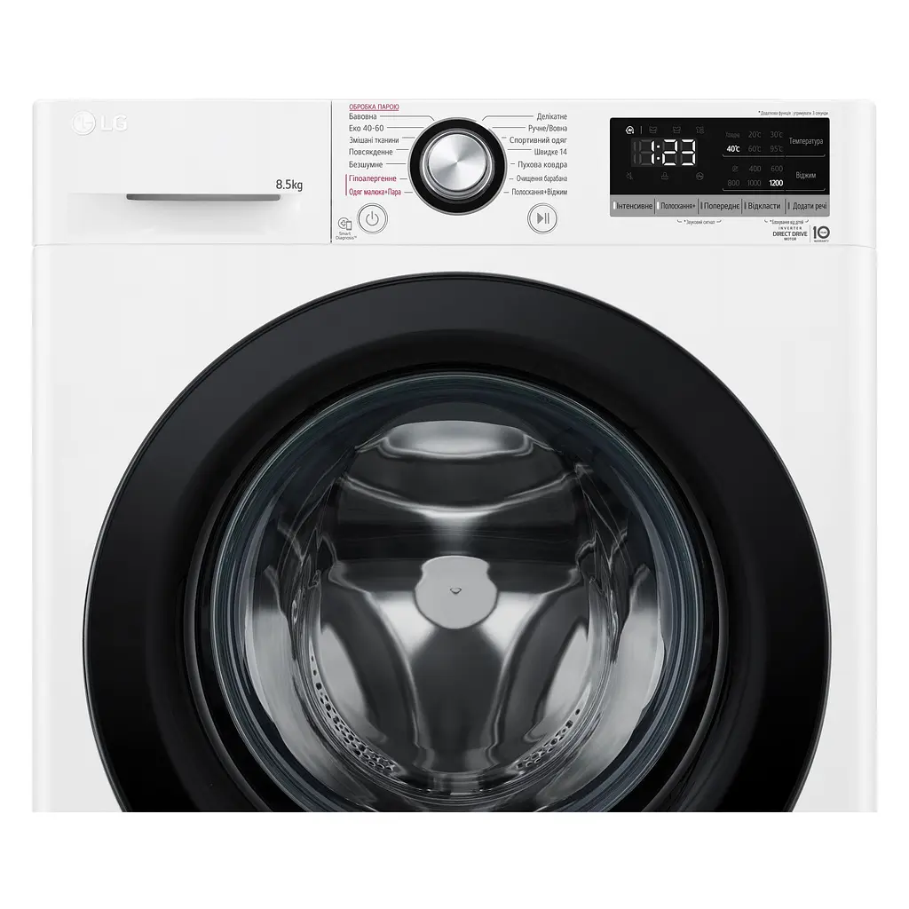 Стиральная машина LG фронтальная, 8,5 кг, 1200, A+++, 48см, дисплей, пара, инвертор, белый (F2V3GS6WW) - фото 10