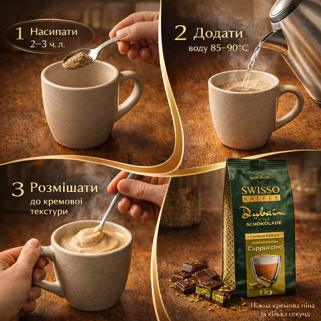 Капучино Swisso Kaffee Cappuccino Schokolade in Dubai-Style зі смаком Дубайський шоколад 1 кг - фото 3