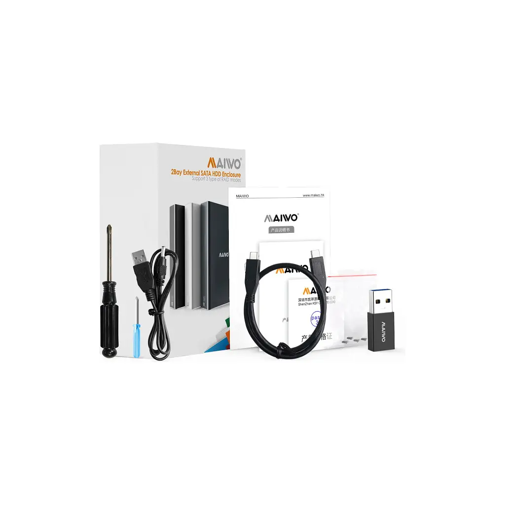 Кишеня зовнішня Maiwo 2*HDD 2.5" SATA/SSD up to 9.5mm USB3.1 GEN2 Type-C, RAID 0,1 (K25272C) - фото 3