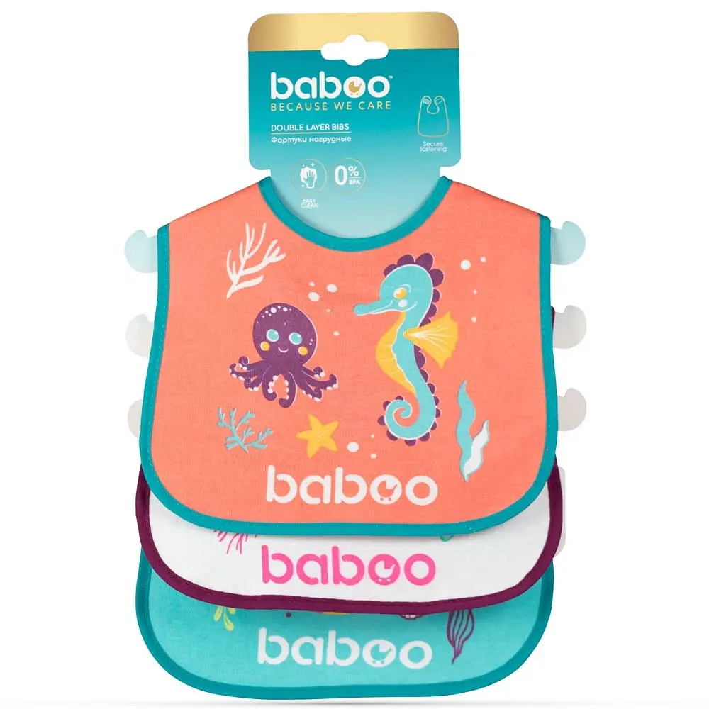Набор нагрудников хлопчатобумажных Baboo Sea Life, 0+ мес., 3 шт., разноцветный (11-008) - фото 2
