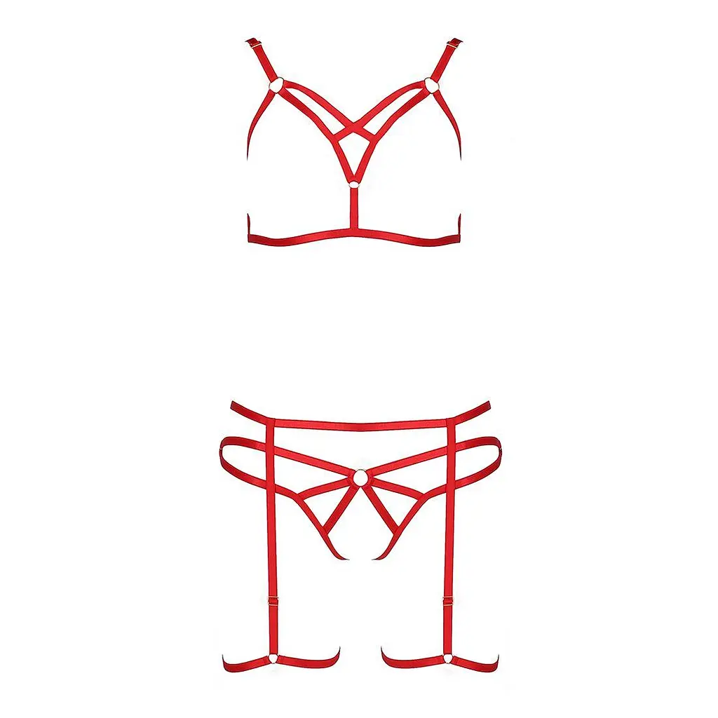 Комплект белья MAGALI Set OpenBra red - Passion Exclusive: стрэпы: лиф трусики и пояс L/XL - фото 4