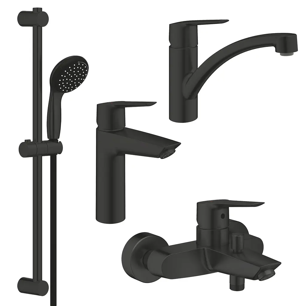 Набір змішувачів Grohe QuickFix Start 4 в 1 для ванни та кухні UA303311MK Чорний матовий