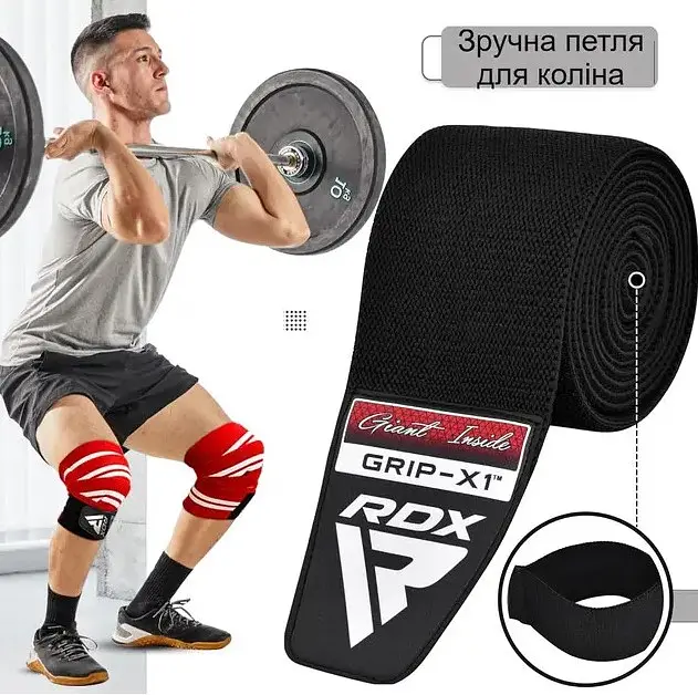 Бинти на коліна RDX K1 GYM Knee Wraps Full Black (WAH-K1FB) - фото 4