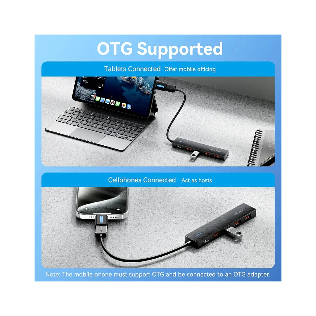 Концентратор Vention USB to 4xUSB 3.2 Gen2 + USB-C 10Gbps 0.15m black (CHOBB) - фото 7