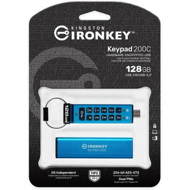 USB флеш накопичувач Kingston 128GB IronKey Keypad 200 Type-C Encrypted Blue USB 3.2 (IKKP200C/128GB) - фото 6