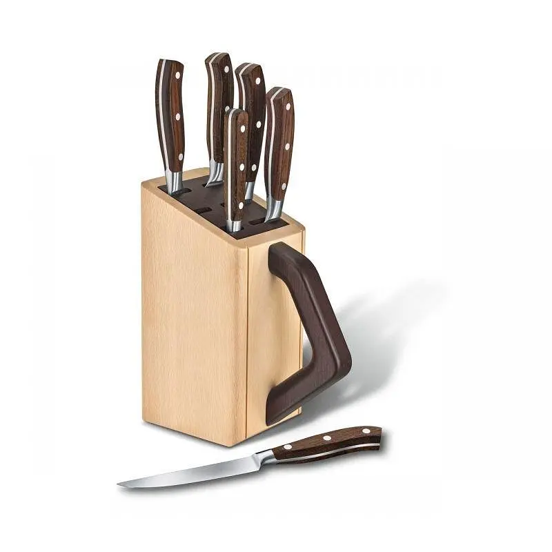 Набір кухонний Victorinox Grand Maitre Сhef's Wood Cutlery Block 6шт з дерев. ручкою з підставкою (5 ножів, віделка) - фото 3
