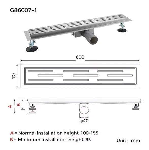 Душовий трап Gappo 70х600 мм, нержавіюча сталь G86007-1 - фото 7
