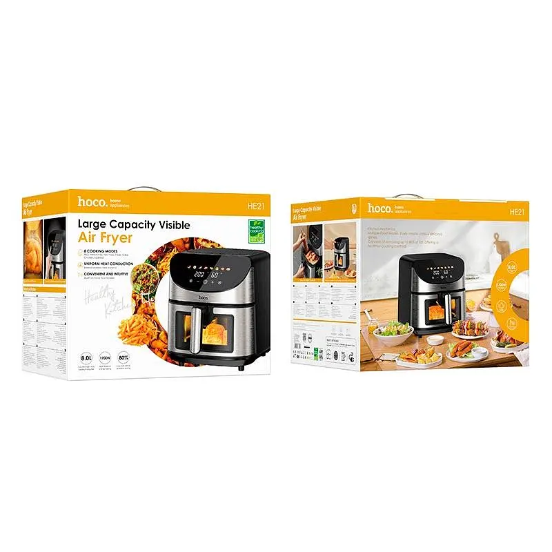Аерогриль Hoco air fryer with touch screen and window HE21 |1700W, 8L| - фото 2