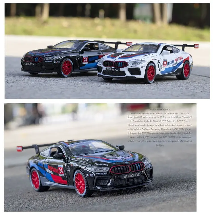 Колекційна металева модель гоночного автомобіля АвтоЕксперт BMW M8 GTE з інерцією, світлом та звуком 1:32 - фото 8