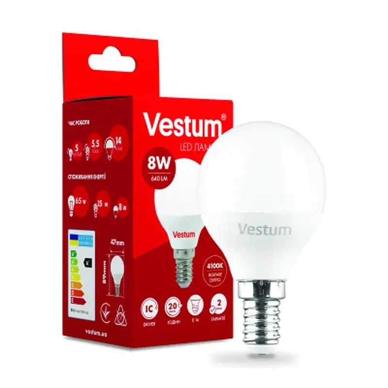 Лампочка Vestum G45 8W 4100K 220V E14 (1-VS-1211) - фото 2
