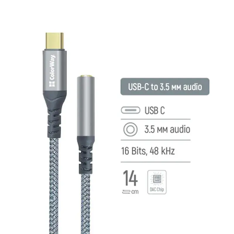 Перехідник USB-C to 3.5mm F 0.14m gray ColorWay (CW-AD-CJ) - фото 6