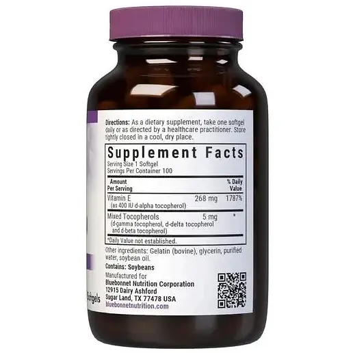 Вітамін E Bluebonnet Nutrition Vitamin E 400 МО 100 желатинових капсул - фото 3