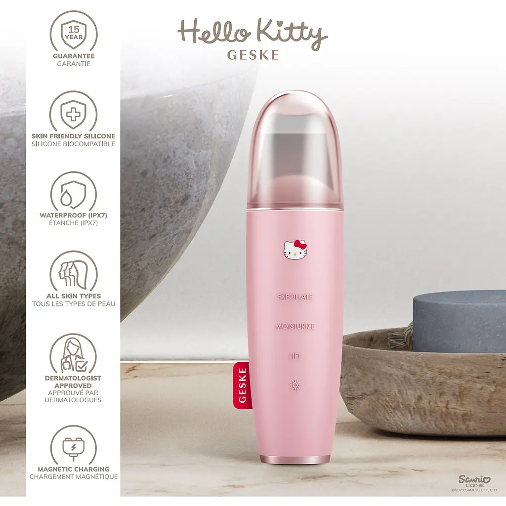 Мікрострумовий скрабер для шкіри та усунення чорних точок GESKE MicroCurrent Skin Scrubber & Blackhead Remover 9 в 1 by Hello Kitty рожевий - фото 5