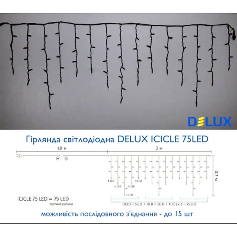 Гірлянда Delux Icicle 75LED 2x0.7m білий/чорний IP44 EN (90016589) - фото 3