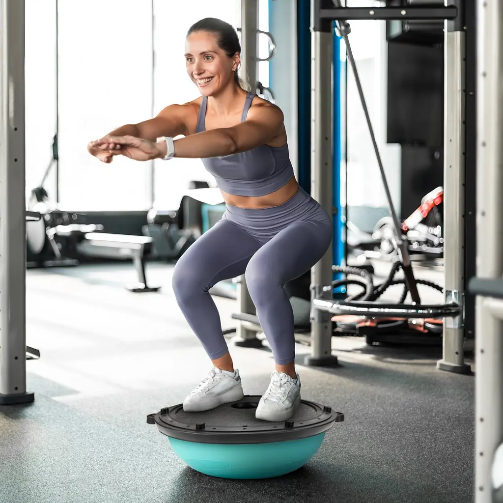 Балансувальна півсфера Gymtek Flex Core Half Ball 58см з еспандерами + насос блакитний - фото 4