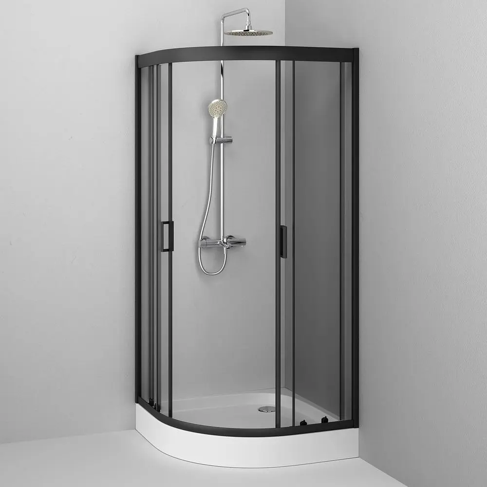 Душова кабіна Am.Pm Gem 1/4 Round 90x90 см без піддону black W90UG-401-090BT, Чорний, прозорий, чорний - фото 4