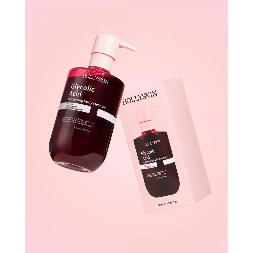 Відлущувальний гель HOLLYSKIN Glycolic Acid для очищення тіла з гліколевою кислотою й екстрактом кленового соку, 500 мл - фото 2