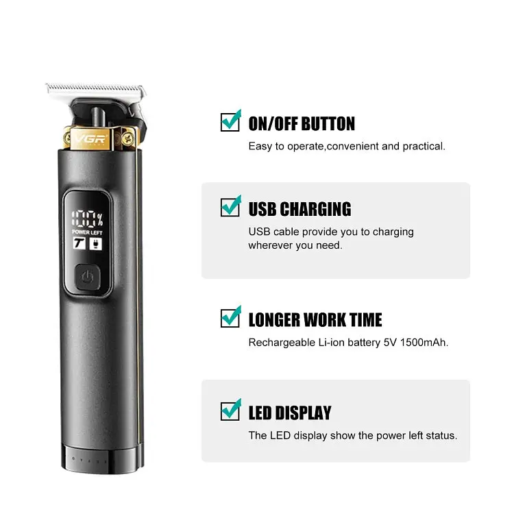Триммер аккумуляторный для волос, бороды и усов VGR V-985 LCD (4 насадки) Черный - фото 5