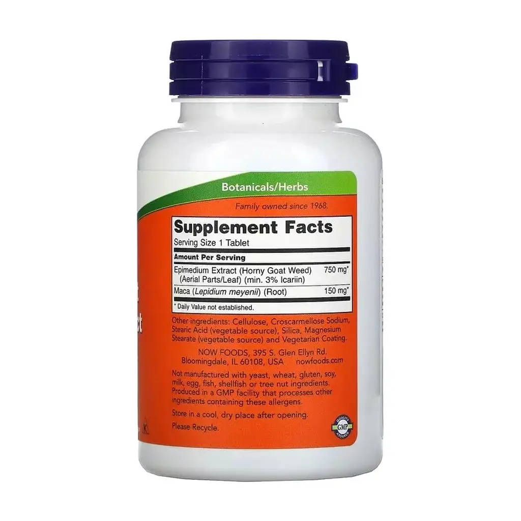 Вітамінно-мінеральний комплекс Now Foods Горянка (епімедіум), 750 мг, Horny Goat Weed Extract, 90 таблеток (NOW-04758) - фото 3