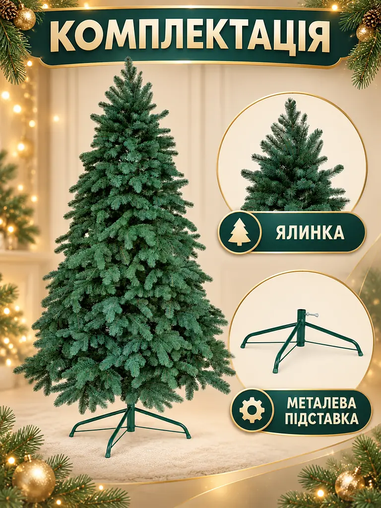 Лита штучна ялинка ЕЗ25 Говерла 250 см на металевій підставці, зелена (49676479) - фото 7